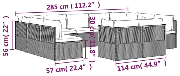 VidaXL Σαλόνι Κήπου 11 Τεμαχίων Γκρι από Συνθετικό Ρατάν με Μαξιλάρια