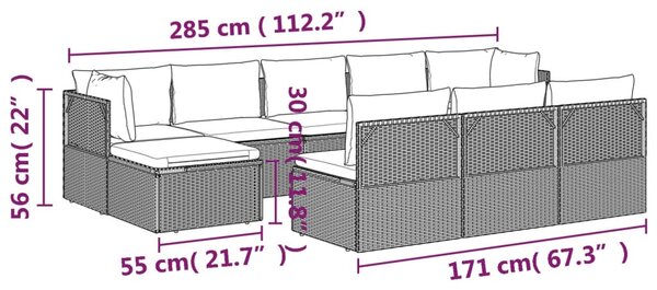 VidaXL Σαλόνι Κήπου 10 Τεμαχίων Γκρι από Συνθετικό Ρατάν με Μαξιλάρια