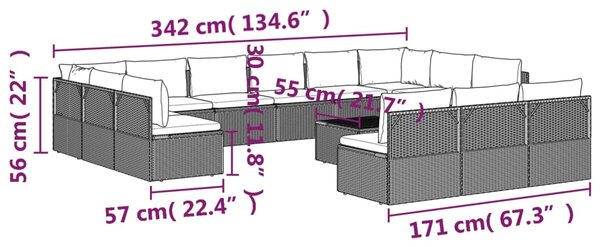 VidaXL Σαλόνι Κήπου 14 Τεμαχίων Γκρι από Συνθετικό Ρατάν με Μαξιλάρια