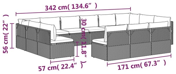 VidaXL Σαλόνι Κήπου 13 Τεμαχίων Γκρι από Συνθετικό Ρατάν με Μαξιλάρια