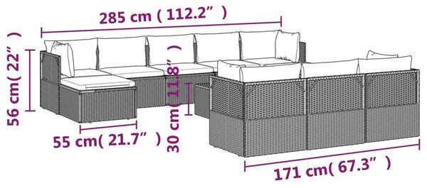 VidaXL Σαλόνι Κήπου 11 Τεμαχίων Γκρι από Συνθετικό Ρατάν με Μαξιλάρια