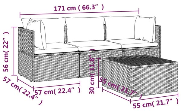 VidaXL Σαλόνι Κήπου 4 Τεμαχίων Γκρι Συνθετικό Ρατάν με Μαξιλάρια