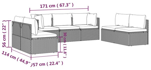 VidaXL Σαλόνι Κήπου 7 Τεμαχίων Γκρι από Συνθετικό Ρατάν με Μαξιλάρια