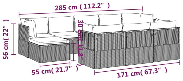 VidaXL Σαλόνι Κήπου 10 Τεμαχίων Γκρι από Συνθετικό Ρατάν με Μαξιλάρια