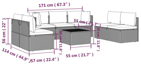 VidaXL Σαλόνι Κήπου 8 Τεμαχίων Γκρι από Συνθετικό Ρατάν με Μαξιλάρια