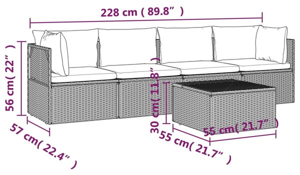 VidaXL Σαλόνι Κήπου Σετ 5 Τεμαχίων Γκρι Συνθετικό Ρατάν με Μαξιλάρια