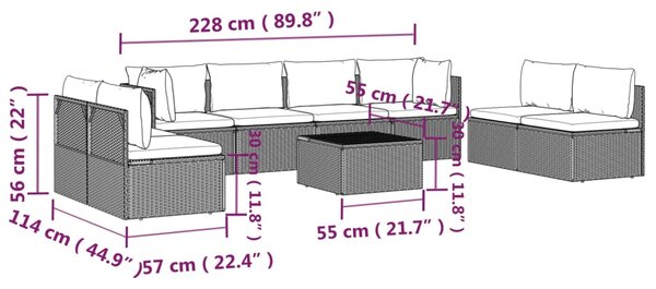 VidaXL Σαλόνι Κήπου 9 Τεμαχίων από Γκρι Συνθετικό Ρατάν με Μαξιλάρια