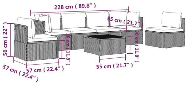 VidaXL Σαλόνι Κήπου 7 Τεμαχίων Γκρι από Συνθετικό Ρατάν με Μαξιλάρια