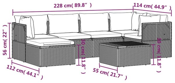 VidaXL Σαλόνι Κήπου 7 Τεμαχίων Γκρι από Συνθετικό Ρατάν με Μαξιλάρια