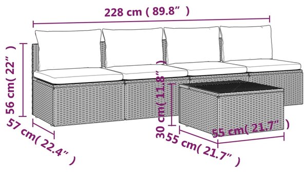 VidaXL Σαλόνι Κήπου Σετ 5 Τεμαχίων Γκρι Συνθετικό Ρατάν με Μαξιλάρια