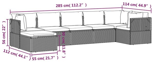 VidaXL Σαλόνι Κήπου 7 Τεμαχίων Γκρι από Συνθετικό Ρατάν με Μαξιλάρια