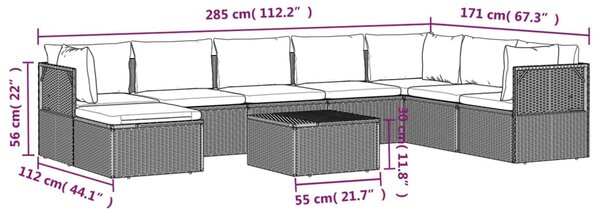 VidaXL Σαλόνι Κήπου 9 Τεμαχίων από Γκρι Συνθετικό Ρατάν με Μαξιλάρια