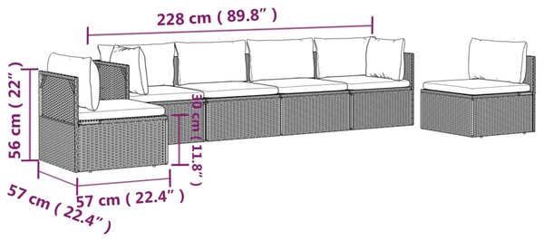 VidaXL Σαλόνι Κήπου 6 Τεμαχίων από Γκρι Συνθετικό Ρατάν με Μαξιλάρια