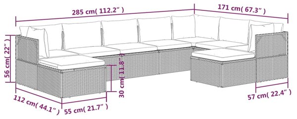 VidaXL Σαλόνι Κήπου 9 Τεμαχίων από Γκρι Συνθετικό Ρατάν με Μαξιλάρια