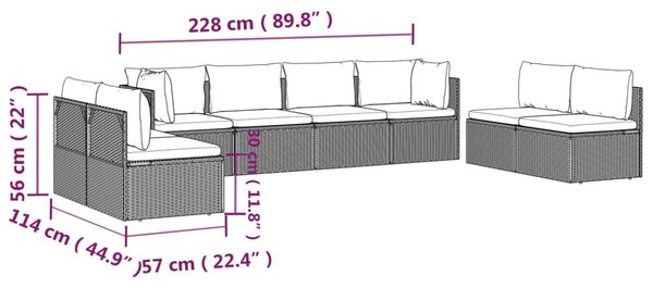 VidaXL Σαλόνι Κήπου 8 Τεμαχίων Γκρι από Συνθετικό Ρατάν με Μαξιλάρια