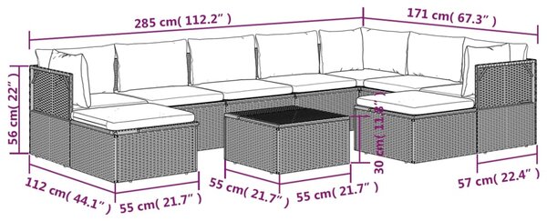 VidaXL Σαλόνι Κήπου 10 Τεμαχίων Γκρι από Συνθετικό Ρατάν με Μαξιλάρια