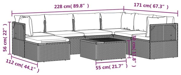 VidaXL Σαλόνι Κήπου 8 Τεμαχίων Γκρι από Συνθετικό Ρατάν με Μαξιλάρια