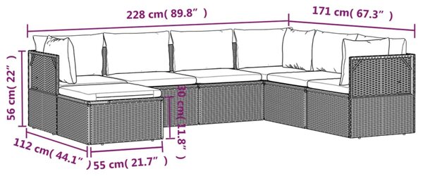 VidaXL Σαλόνι Κήπου 7 Τεμαχίων Γκρι από Συνθετικό Ρατάν με Μαξιλάρια