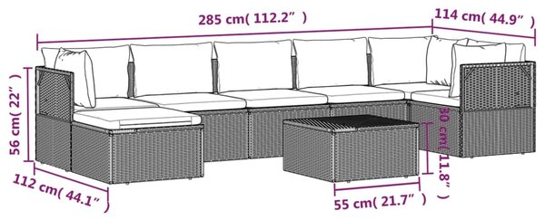 VidaXL Σαλόνι Κήπου 8 Τεμαχίων Γκρι από Συνθετικό Ρατάν με Μαξιλάρια