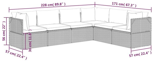 VidaXL Σαλόνι Κήπου 6 Τεμαχίων από Γκρι Συνθετικό Ρατάν με Μαξιλάρια