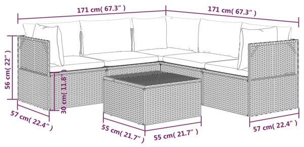 VidaXL Σαλόνι Κήπου 6 Τεμαχίων από Γκρι Συνθετικό Ρατάν με Μαξιλάρια