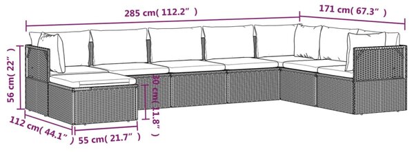 VidaXL Σαλόνι Κήπου 8 Τεμαχίων Γκρι από Συνθετικό Ρατάν με Μαξιλάρια