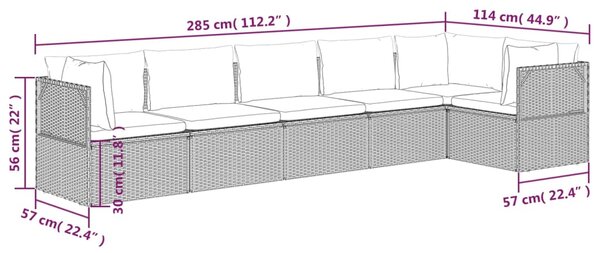 VidaXL Σαλόνι Κήπου 6 Τεμαχίων από Γκρι Συνθετικό Ρατάν με Μαξιλάρια