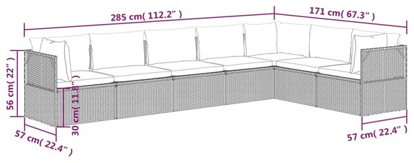 VidaXL Σαλόνι Κήπου 7 Τεμαχίων Γκρι από Συνθετικό Ρατάν με Μαξιλάρια