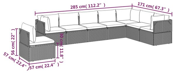 VidaXL Σαλόνι Κήπου 8 Τεμαχίων Γκρι από Συνθετικό Ρατάν με Μαξιλάρια