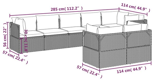 VidaXL Σαλόνι Κήπου 8 Τεμαχίων Γκρι από Συνθετικό Ρατάν με Μαξιλάρια
