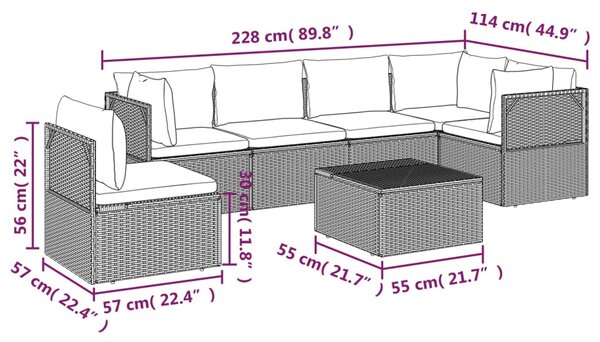 VidaXL Σαλόνι Κήπου 7 Τεμαχίων Γκρι από Συνθετικό Ρατάν με Μαξιλάρια