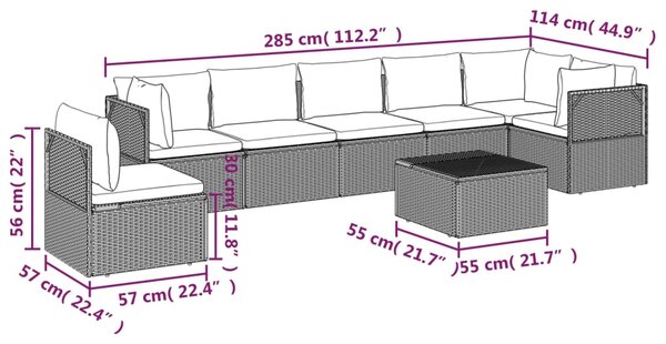 VidaXL Σαλόνι Κήπου 8 Τεμαχίων Γκρι από Συνθετικό Ρατάν με Μαξιλάρια