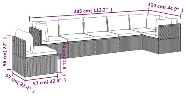 VidaXL Σαλόνι Κήπου 7 Τεμαχίων Γκρι από Συνθετικό Ρατάν με Μαξιλάρια