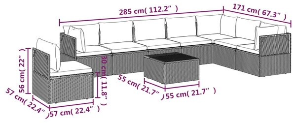 VidaXL Σαλόνι Κήπου 9 Τεμαχίων από Γκρι Συνθετικό Ρατάν με Μαξιλάρια