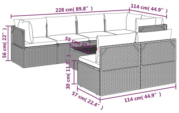 VidaXL Σαλόνι Κήπου 8 Τεμαχίων Γκρι από Συνθετικό Ρατάν με Μαξιλάρια