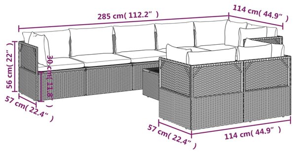 VidaXL Σαλόνι Κήπου 9 Τεμαχίων από Γκρι Συνθετικό Ρατάν με Μαξιλάρια