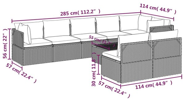 VidaXL Σαλόνι Κήπου 9 Τεμαχίων από Γκρι Συνθετικό Ρατάν με Μαξιλάρια