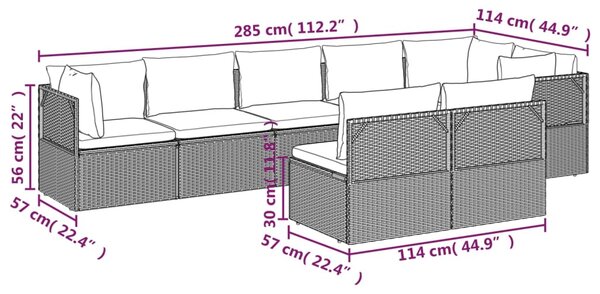 VidaXL Σαλόνι Κήπου 8 Τεμαχίων Γκρι από Συνθετικό Ρατάν με Μαξιλάρια