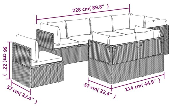 VidaXL Σαλόνι Κήπου 8 Τεμαχίων Γκρι από Συνθετικό Ρατάν με Μαξιλάρια