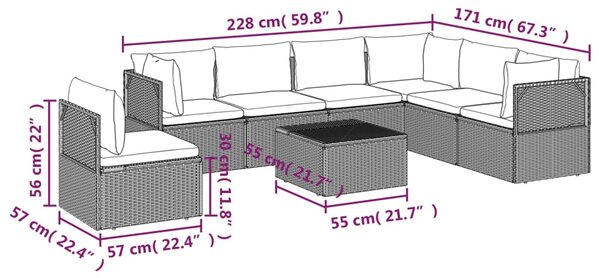 VidaXL Σαλόνι Κήπου 8 Τεμαχίων Γκρι από Συνθετικό Ρατάν με Μαξιλάρια