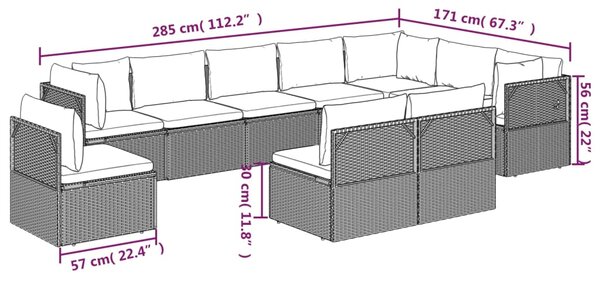 VidaXL Σαλόνι Κήπου 10 Τεμαχίων Γκρι από Συνθετικό Ρατάν με Μαξιλάρια