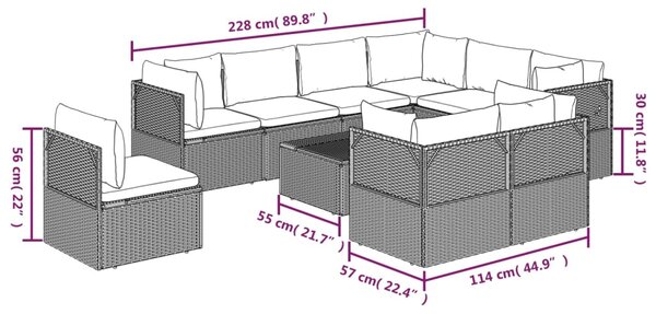 VidaXL Σαλόνι Κήπου 10 Τεμαχίων Γκρι από Συνθετικό Ρατάν με Μαξιλάρια