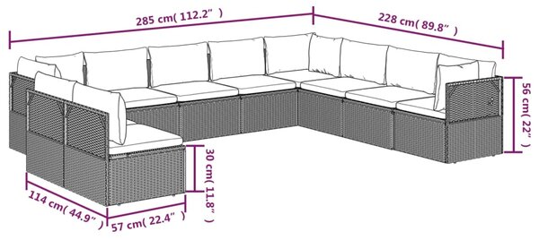 VidaXL Σαλόνι Κήπου 10 Τεμαχίων Γκρι από Συνθετικό Ρατάν με Μαξιλάρια