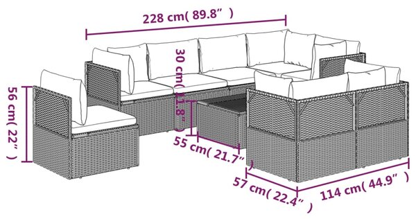 VidaXL Σαλόνι Κήπου 9 Τεμαχίων από Γκρι Συνθετικό Ρατάν με Μαξιλάρια