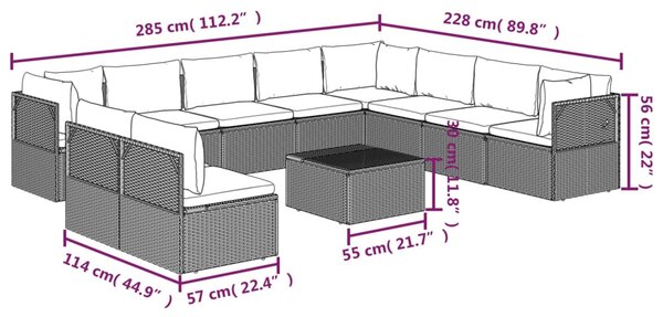 VidaXL Σαλόνι Κήπου 11 Τεμαχίων Γκρι από Συνθετικό Ρατάν με Μαξιλάρια