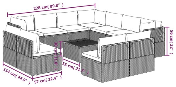 VidaXL Σαλόνι Κήπου 12 Τεμαχίων Γκρι από Συνθετικό Ρατάν με Μαξιλάρια