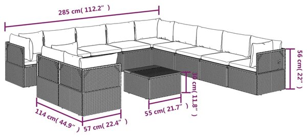 VidaXL Σαλόνι Κήπου 12 Τεμαχίων Γκρι από Συνθετικό Ρατάν με Μαξιλάρια