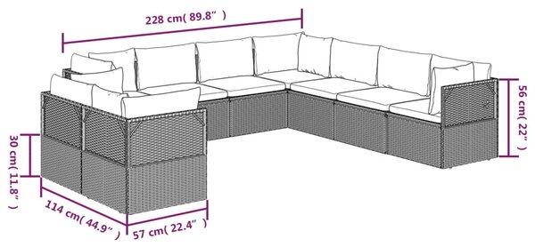 VidaXL Σαλόνι Κήπου 9 Τεμαχίων από Γκρι Συνθετικό Ρατάν με Μαξιλάρια