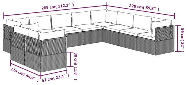 VidaXL Σαλόνι Κήπου 10 Τεμαχίων Γκρι από Συνθετικό Ρατάν με Μαξιλάρια