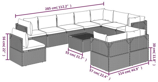 VidaXL Σαλόνι Κήπου 11 Τεμαχίων Γκρι από Συνθετικό Ρατάν με Μαξιλάρια